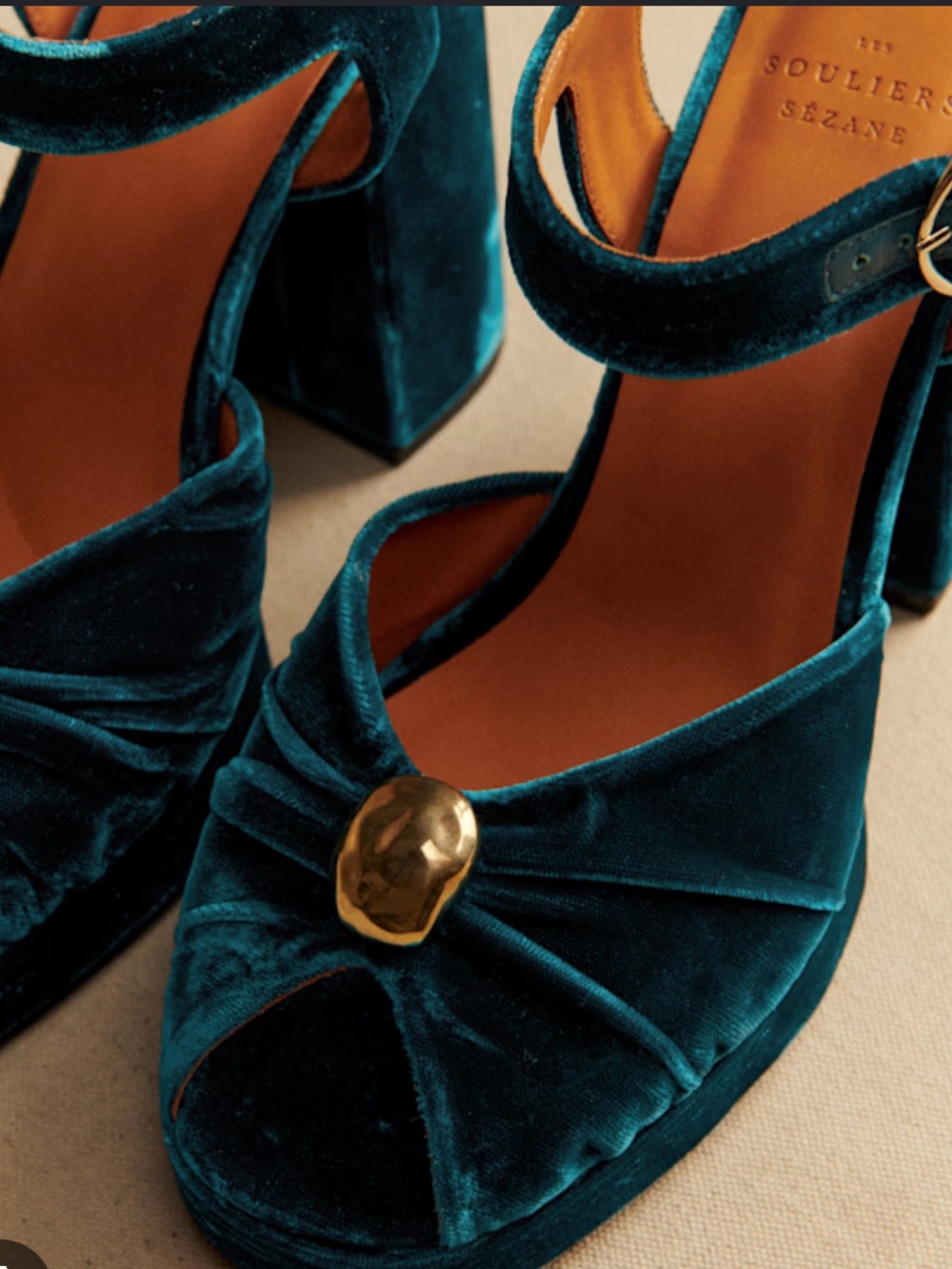 NEW SEZANE High Marjolaine Sandals - Blue Velvet - Picture 2 of 6